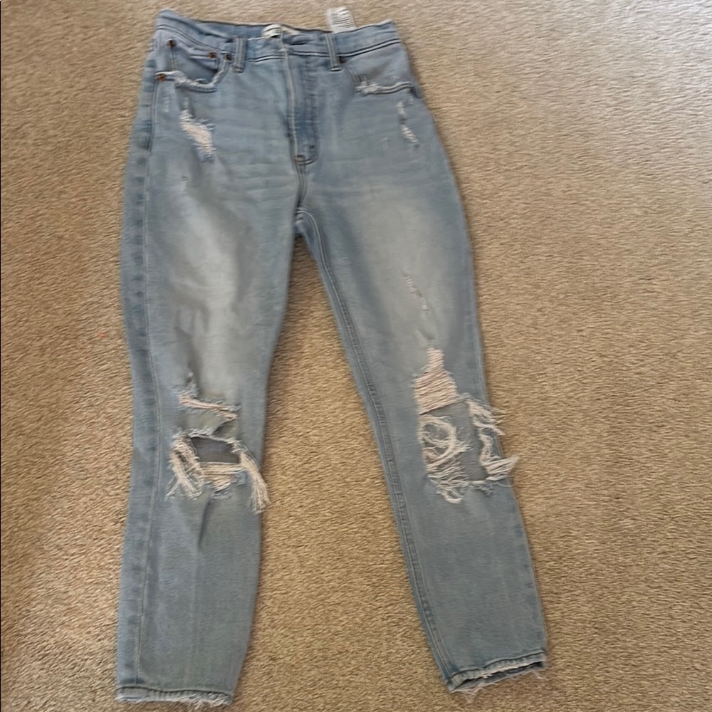 Abercrombie & Fitch Blue Ankle Cropped Distressed Jeans